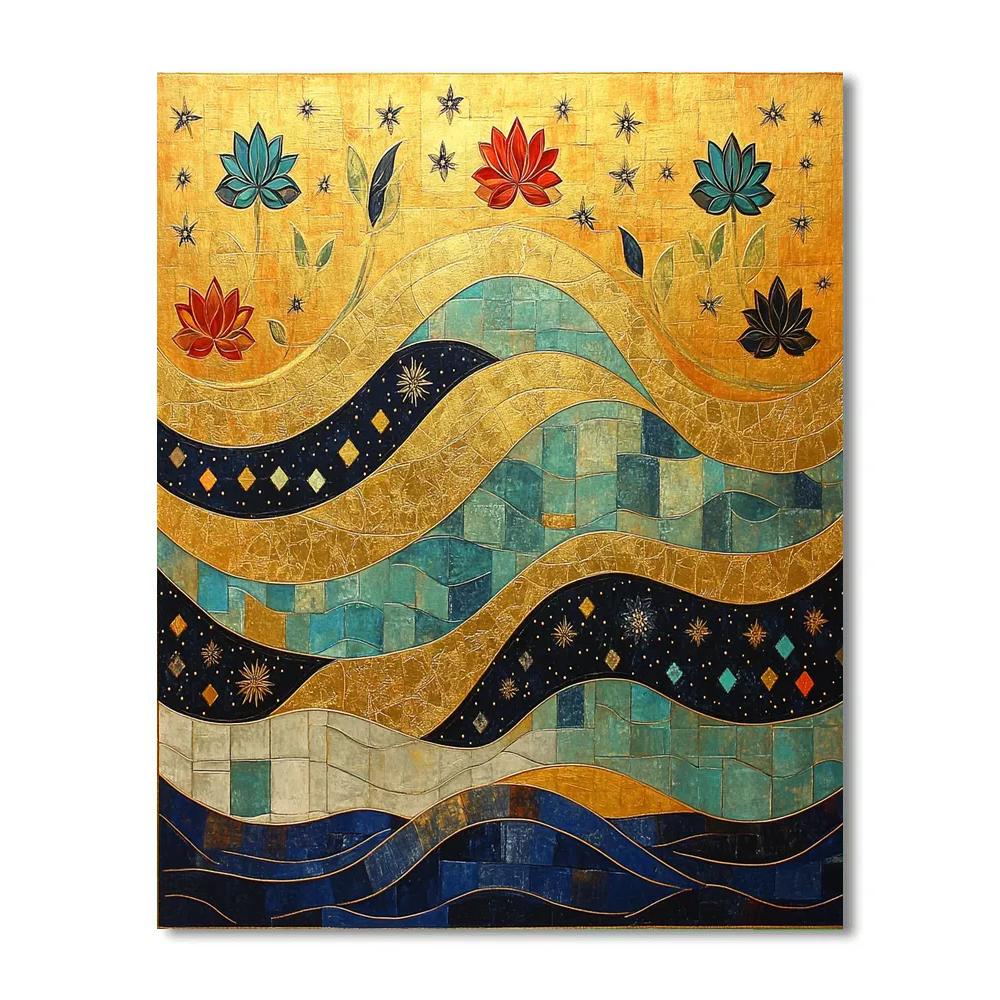 Gustav Klimt Inspired Celestial Lotus River Surface Number painting