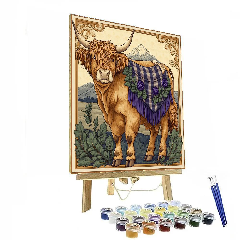 Highland Cow And Thistle Banner Design DIY paint by numbers