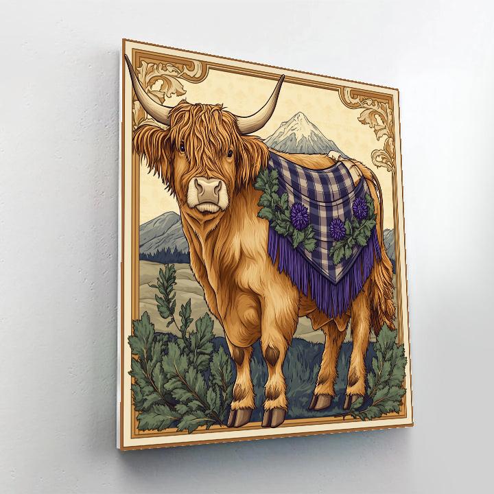 Highland Cow And Thistle Banner Design DIY paint by numbers