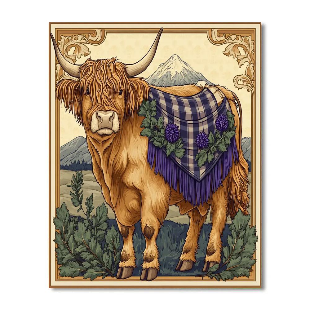 Highland Cow And Thistle Banner Design DIY paint by numbers