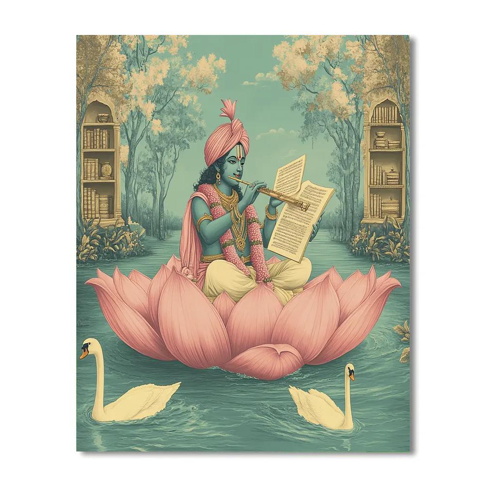 Krishna Guiding The Lotus River Library paint by color