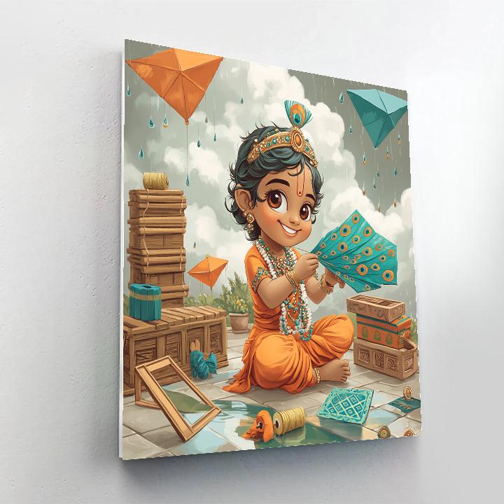Krishna In The Monsoon Kite Workshop Painting by numbers kit