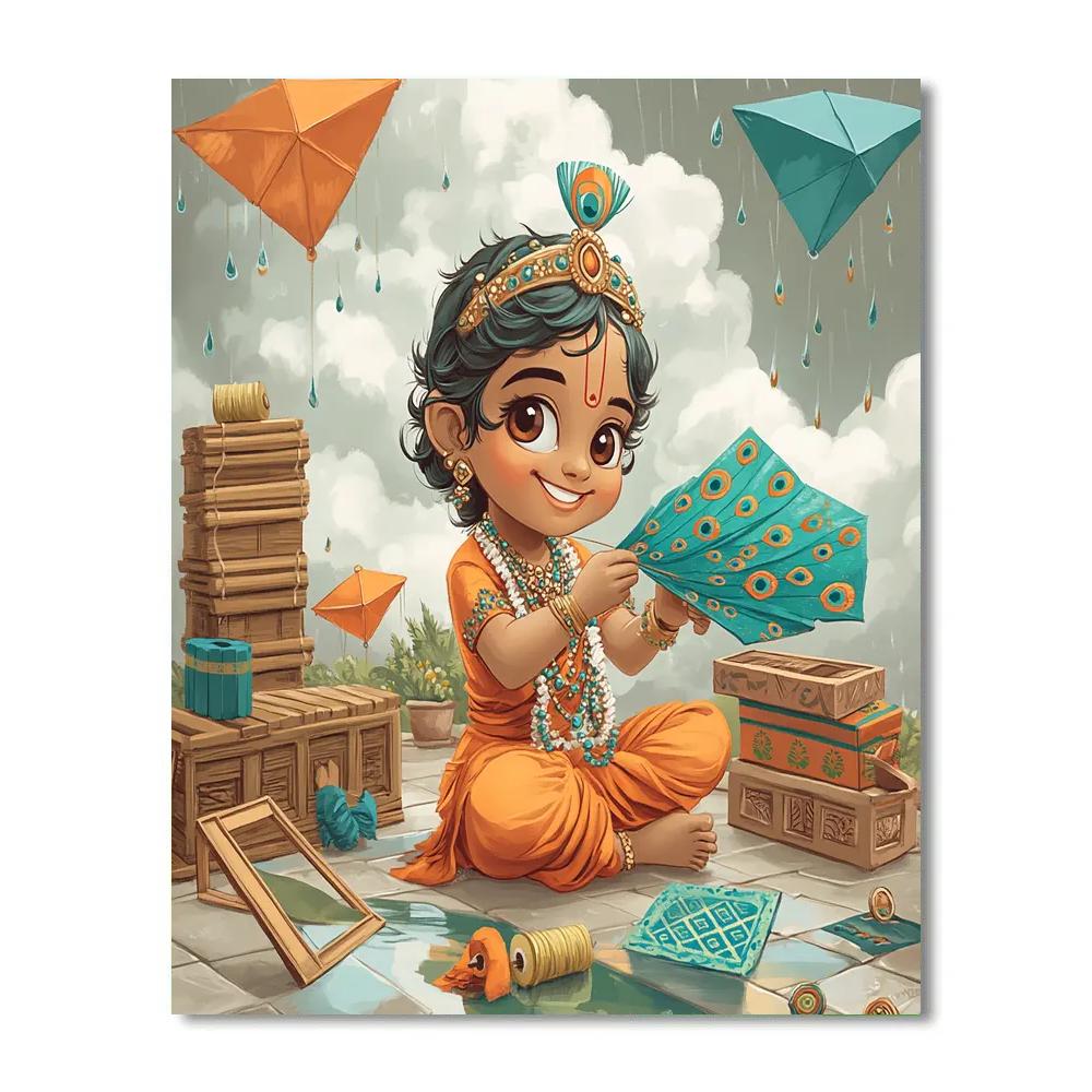 Krishna In The Monsoon Kite Workshop Painting by numbers kit