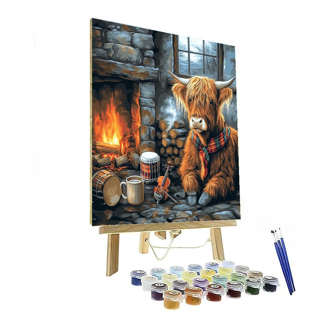 Highland Cow Music Session By The Hearth paint by numbers
