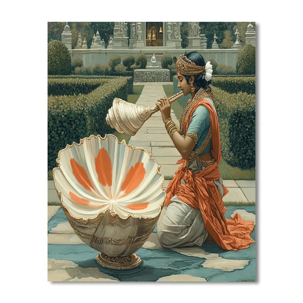Krishna And The Conch Shell Sound Garden paint by color