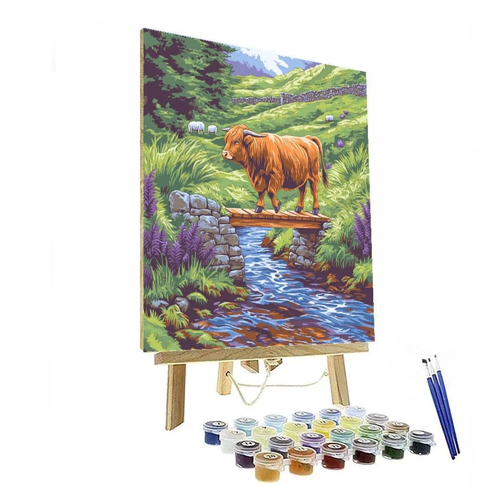 Highland Cow Crossing The Heather Bridge Paint by numbers kits