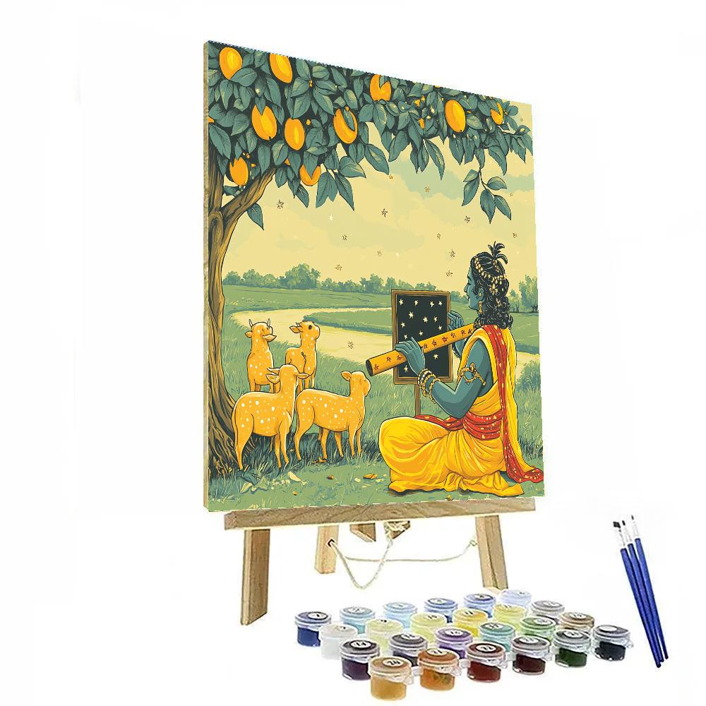 Krishna Teaching Calves Under A Star Mango Tree painting number kit