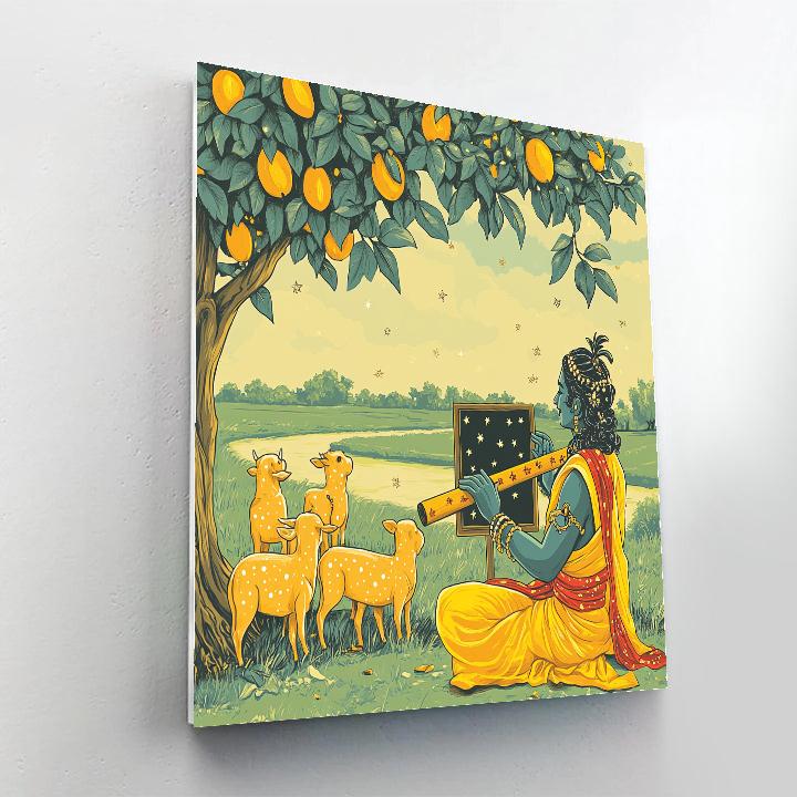 Krishna Teaching Calves Under A Star Mango Tree painting number kit