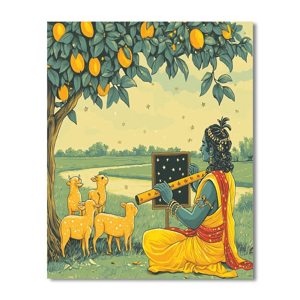 Krishna Teaching Calves Under A Star Mango Tree painting number kit
