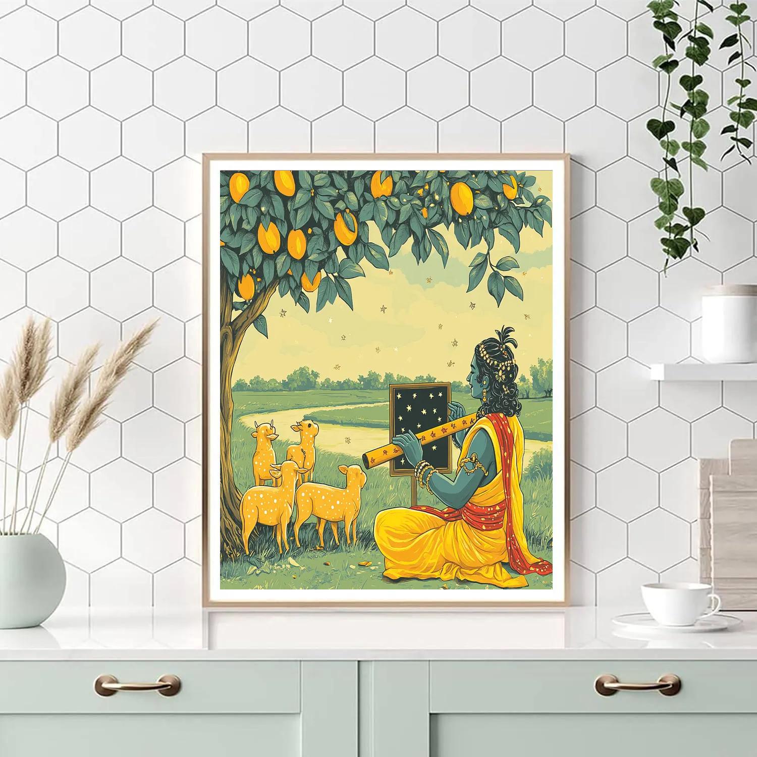 Krishna Teaching Calves Under A Star Mango Tree painting number kit
