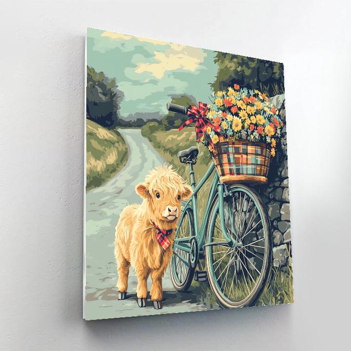 Highland Cow In Wildflower Bicycle Basket painting number kit