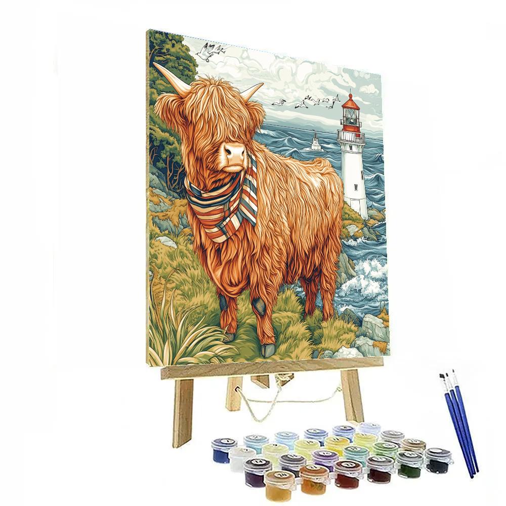Highland Cow Lighthouse Watch On The Coast Paint by numbers kits