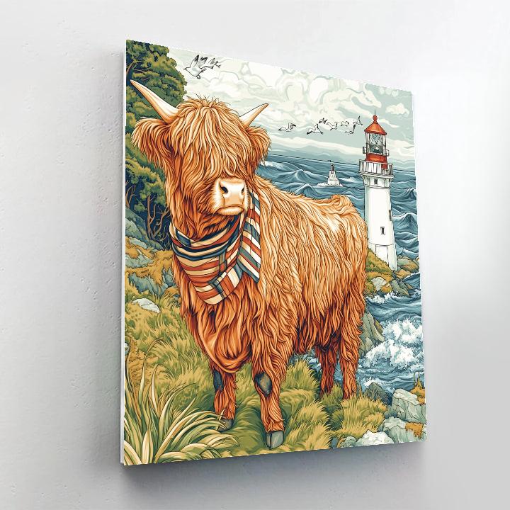 Highland Cow Lighthouse Watch On The Coast Paint by numbers kits