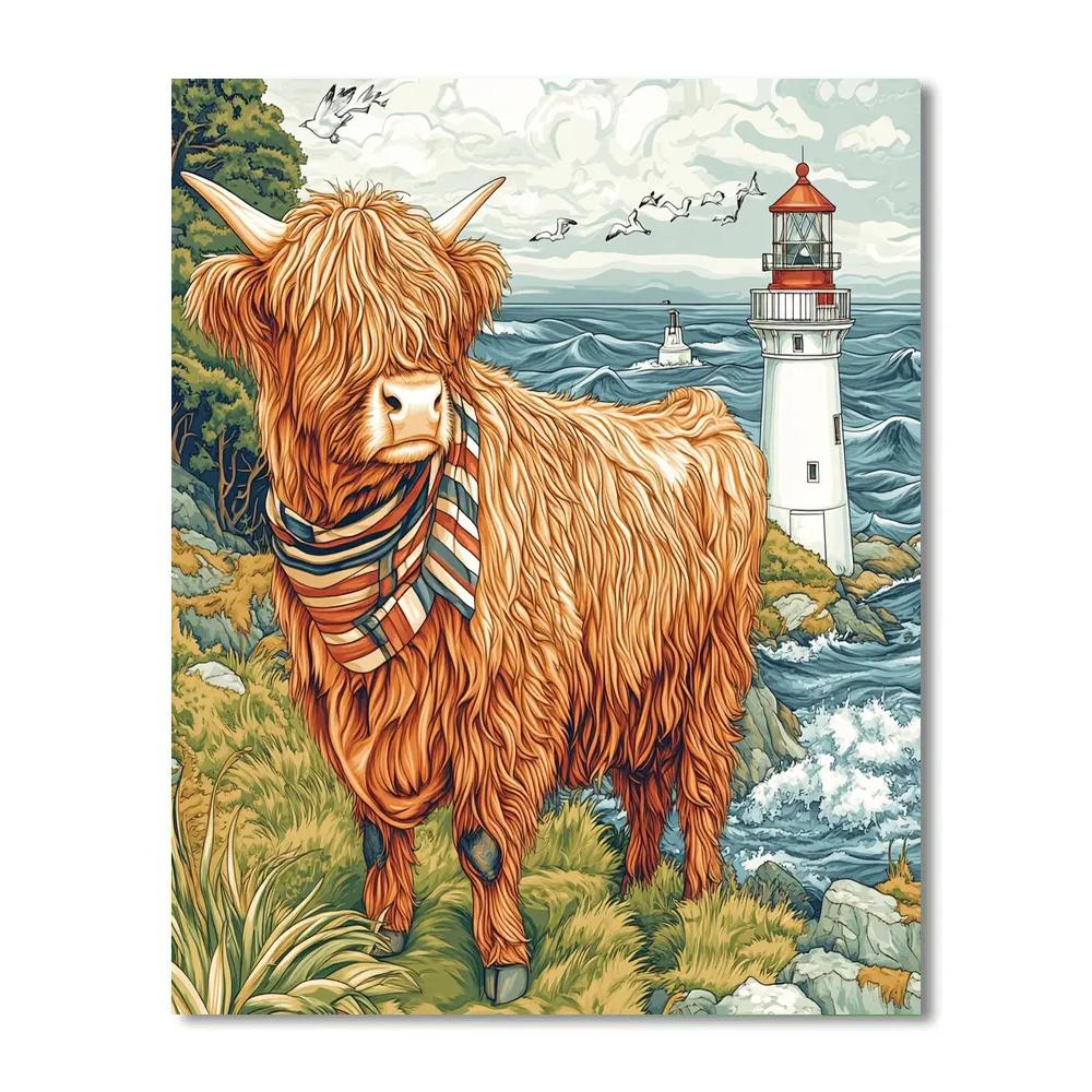 Highland Cow Lighthouse Watch On The Coast Paint by numbers kits