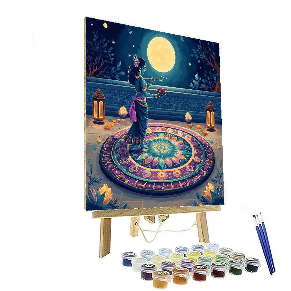 Krishna And The Moonlit Rangoli Compass Painting by numbers kit