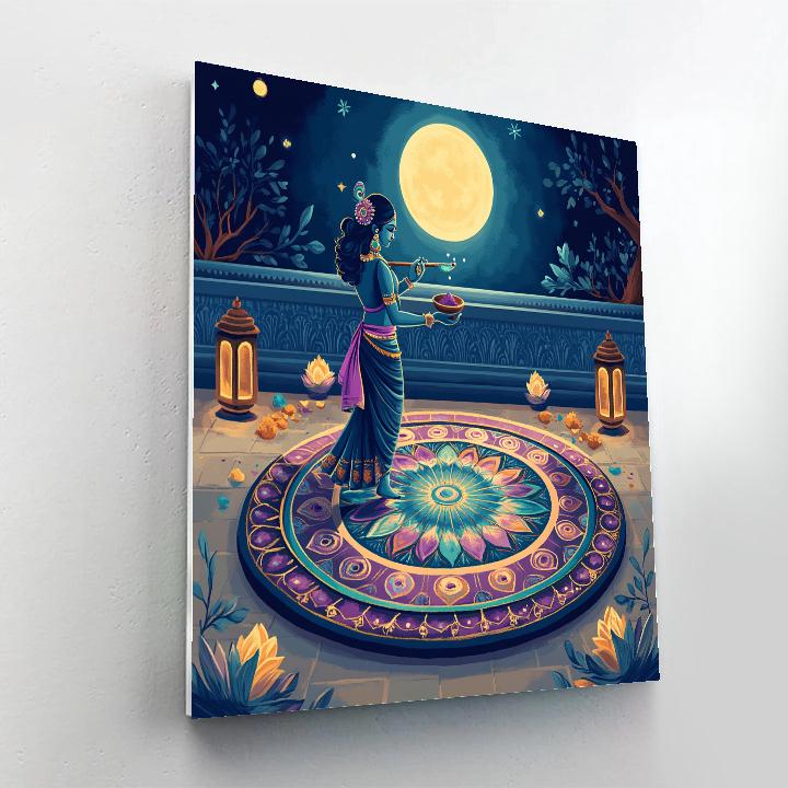 Krishna And The Moonlit Rangoli Compass Painting by numbers kit