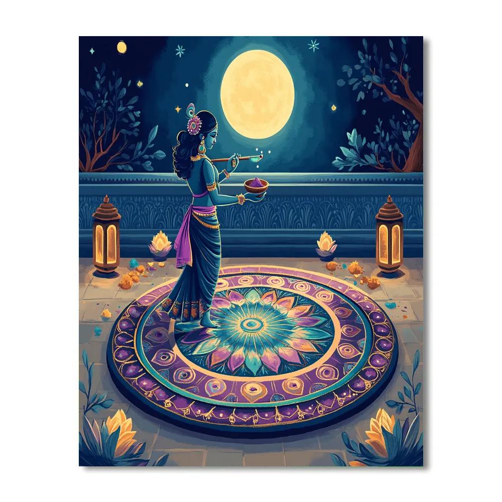 Krishna And The Moonlit Rangoli Compass Painting by numbers kit