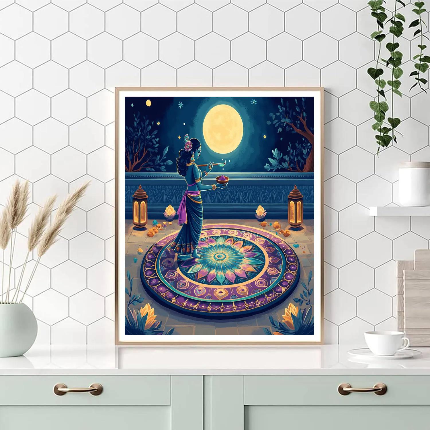 Krishna And The Moonlit Rangoli Compass Painting by numbers kit