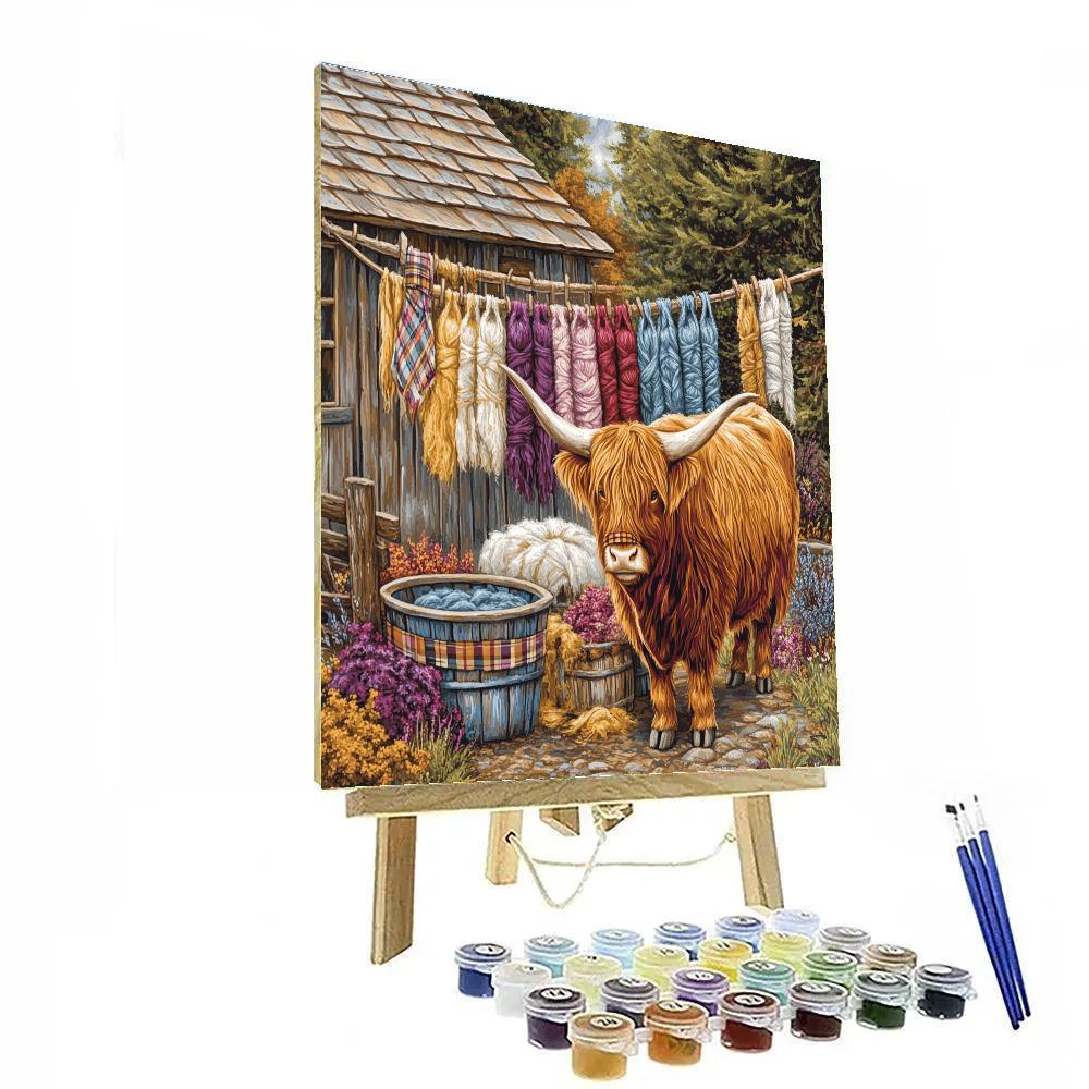 Highland Cow At The Yarn Dye Workshop paint by color