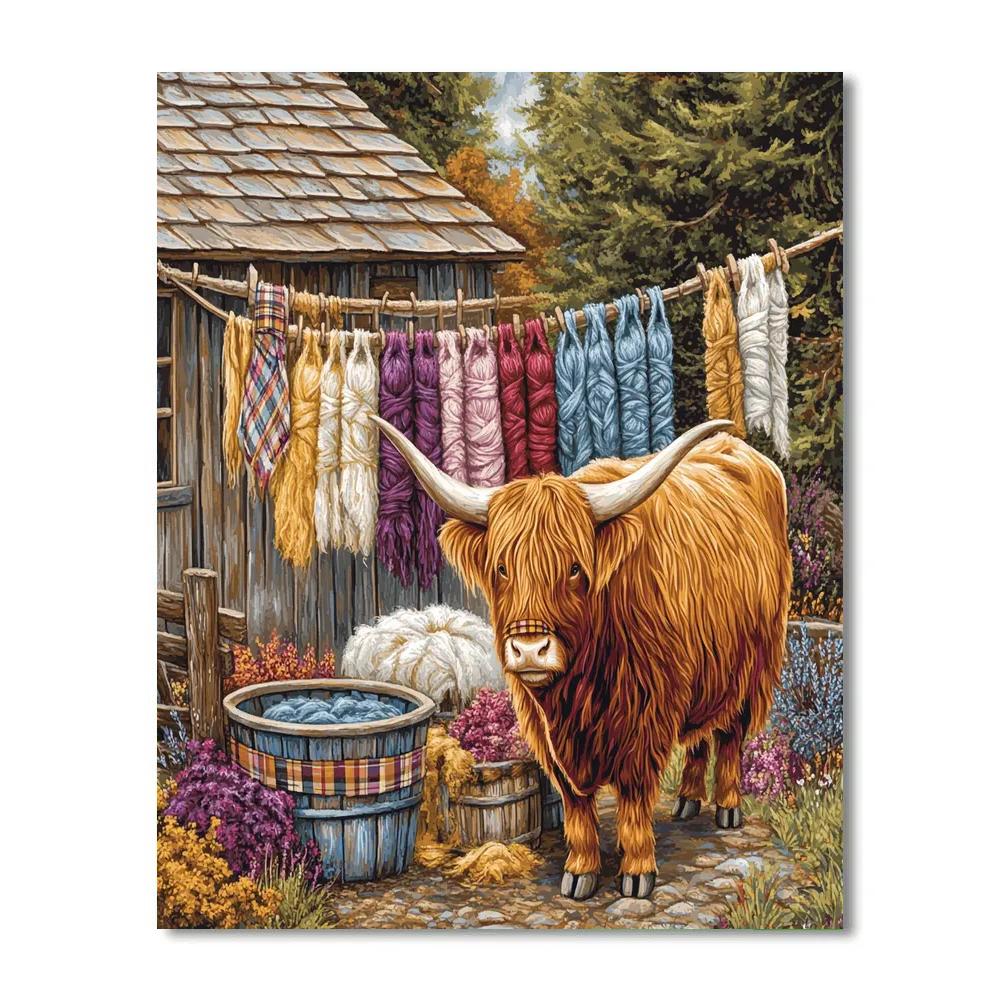Highland Cow At The Yarn Dye Workshop paint by color