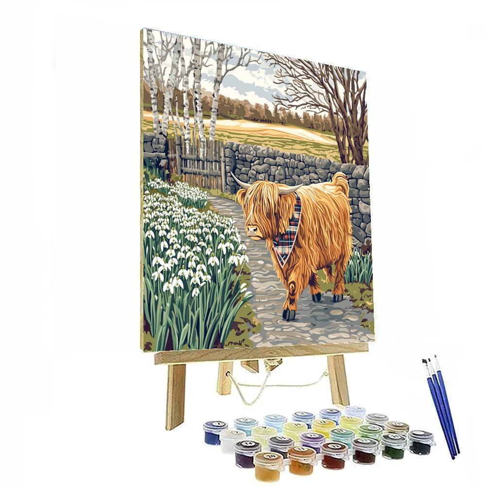 Highland Cow Snowdrop Pathway Stroll Painting by numbers kit