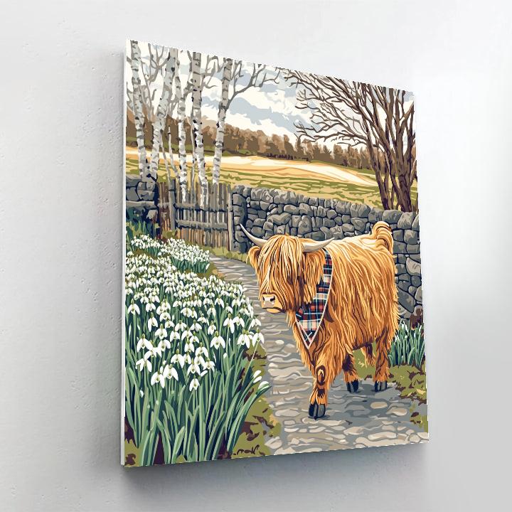 Highland Cow Snowdrop Pathway Stroll Painting by numbers kit