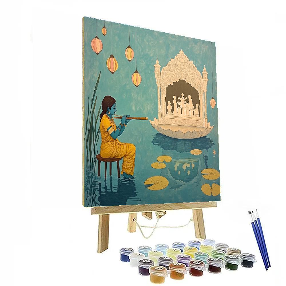 Krishna Playing Flute For A Floating Paper Theater paint by numbers