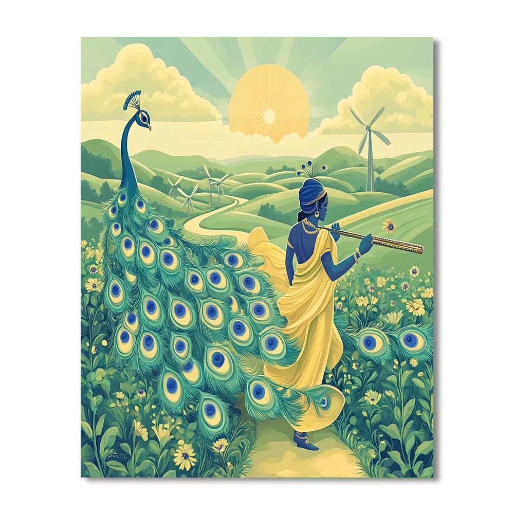 Krishna And The Peacock Feather Windmill Field DIY paint by numbers