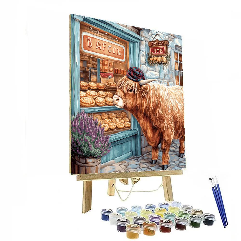 Highland Cow Bakery Window Display Number painting