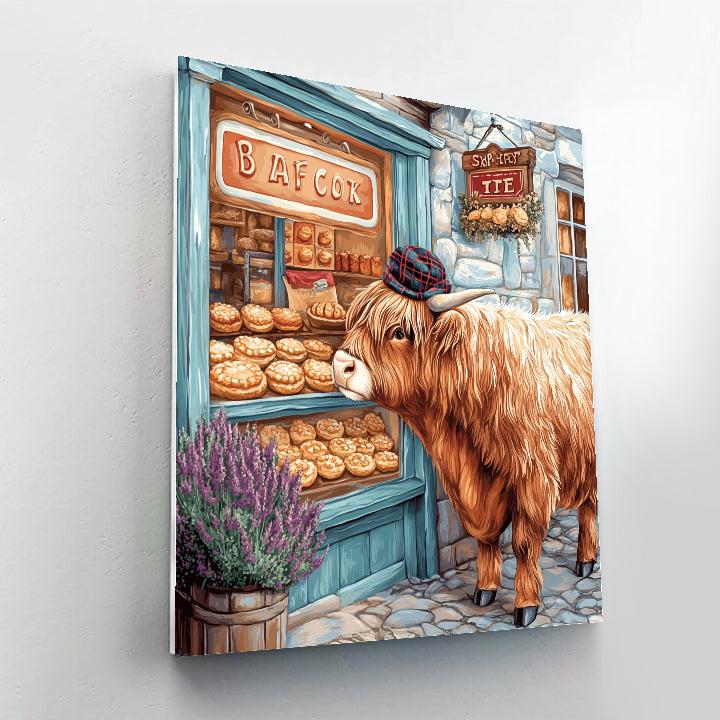 Highland Cow Bakery Window Display Number painting