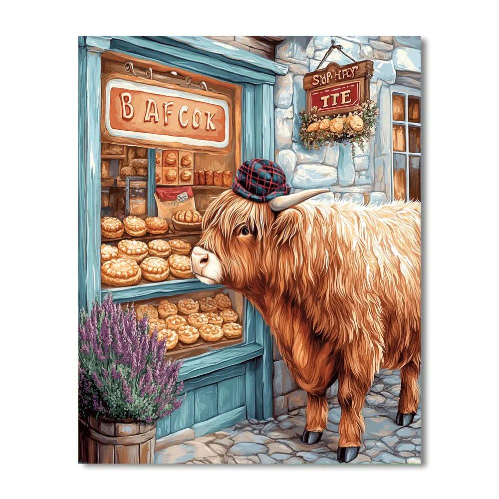 Highland Cow Bakery Window Display Number painting