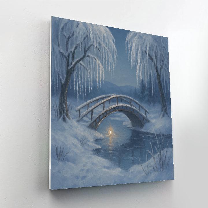 Moonlit Willow Bridge Over Glassy Ice paint by color
