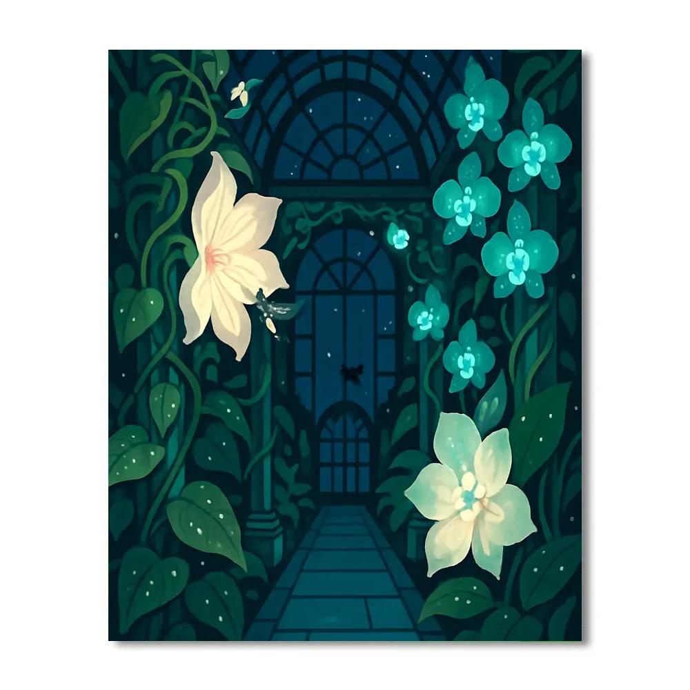 Flowers Under The Bioluminescent Conservatory Dome DIY paint by numbers