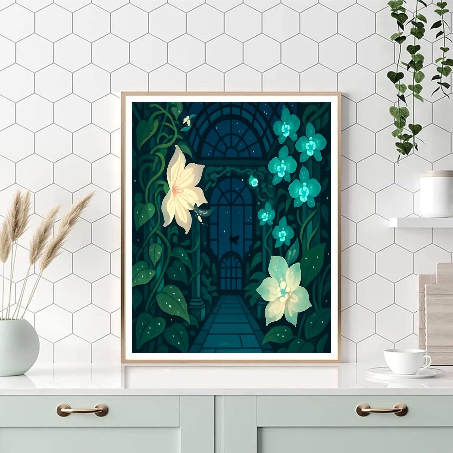 Flowers Under The Bioluminescent Conservatory Dome DIY paint by numbers