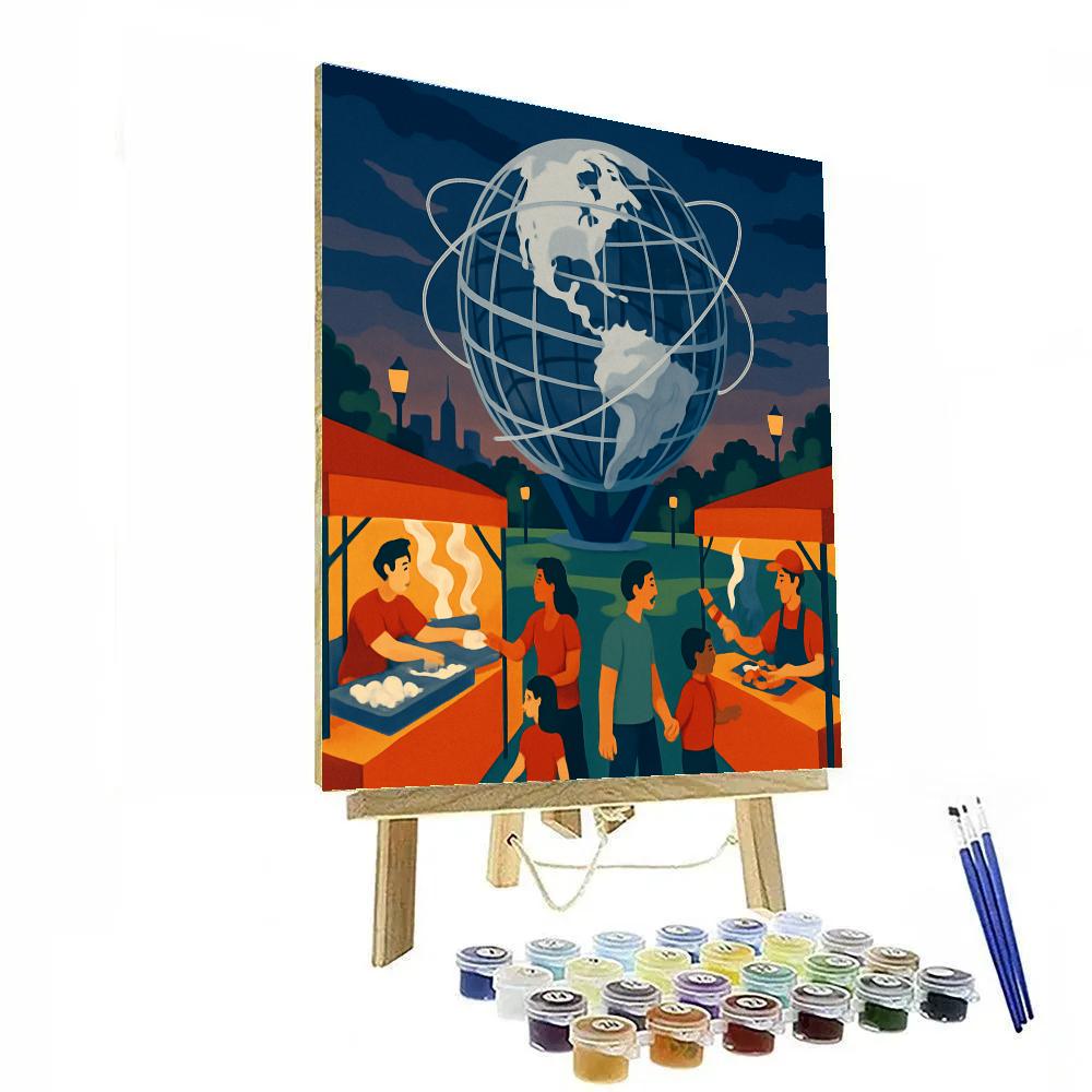 Midnight Unisphere New York Food Bazaar Number painting
