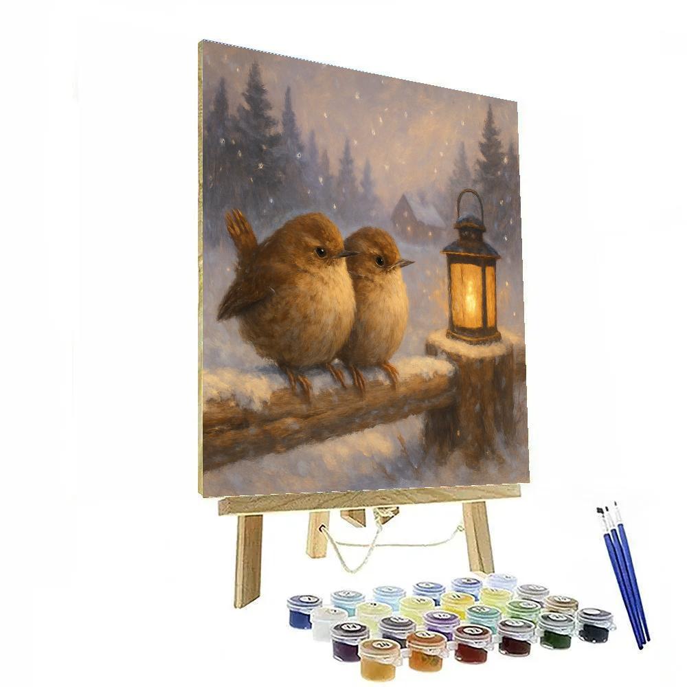 Lantern Warmth For Winter Wrens paint by number