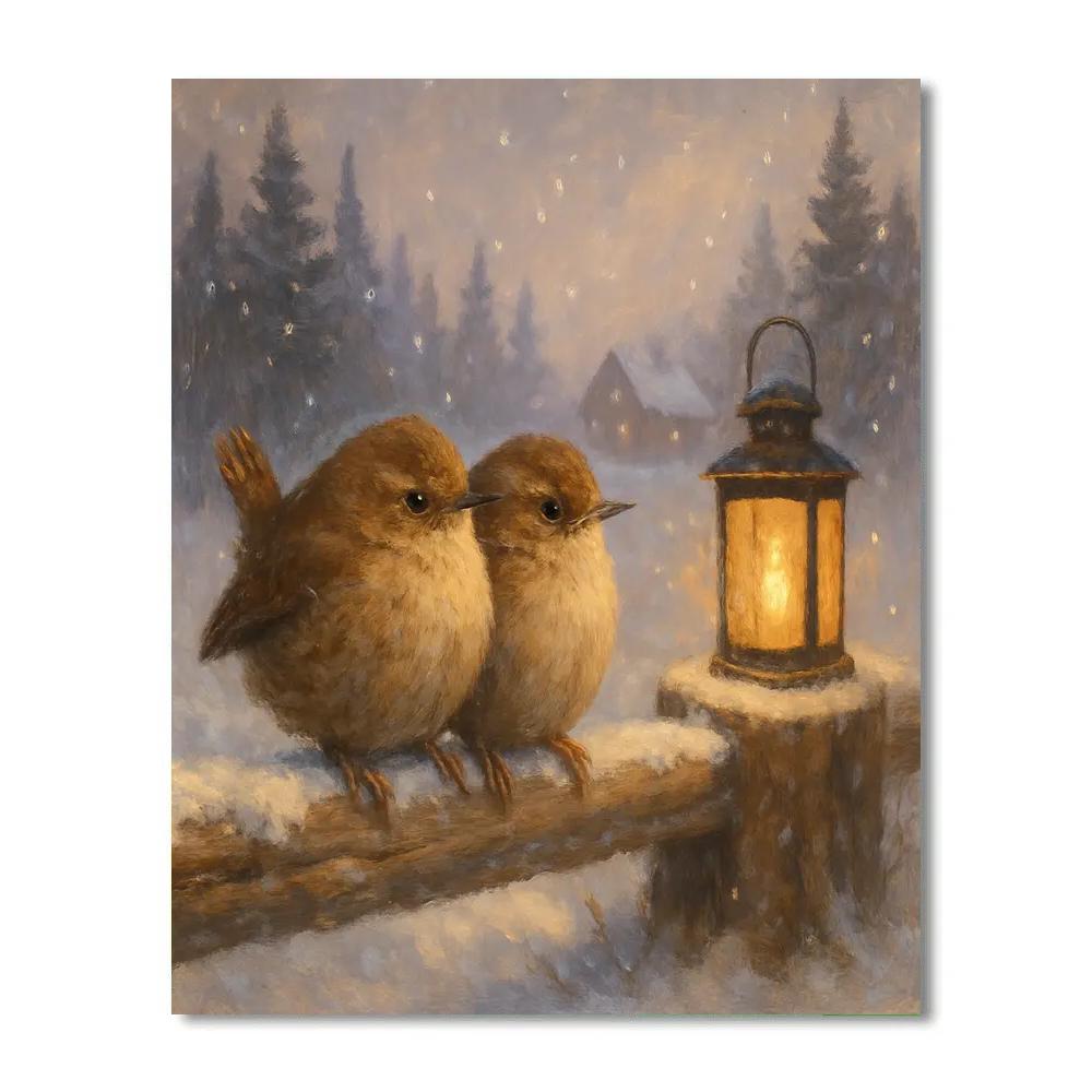 Lantern Warmth For Winter Wrens paint by number