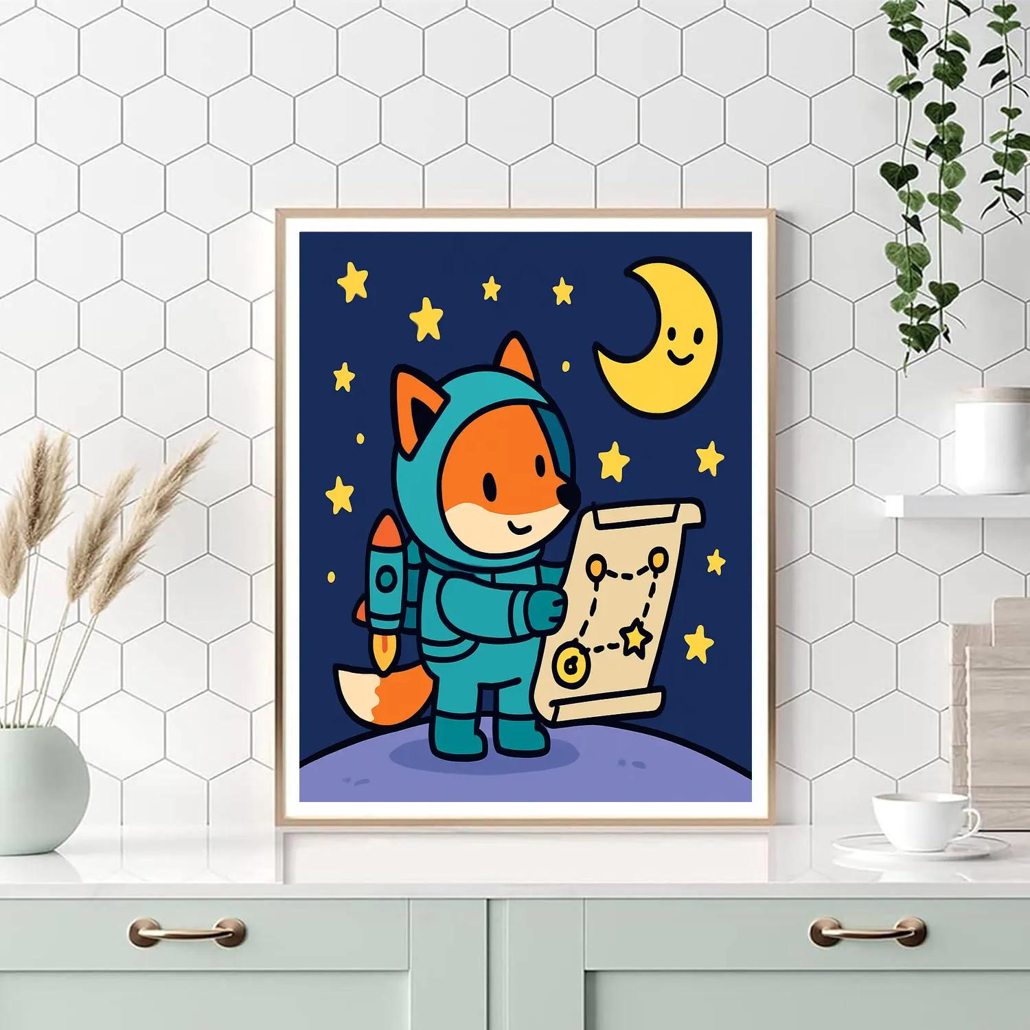 Stargazer Fox And The Moon Map painting number kit