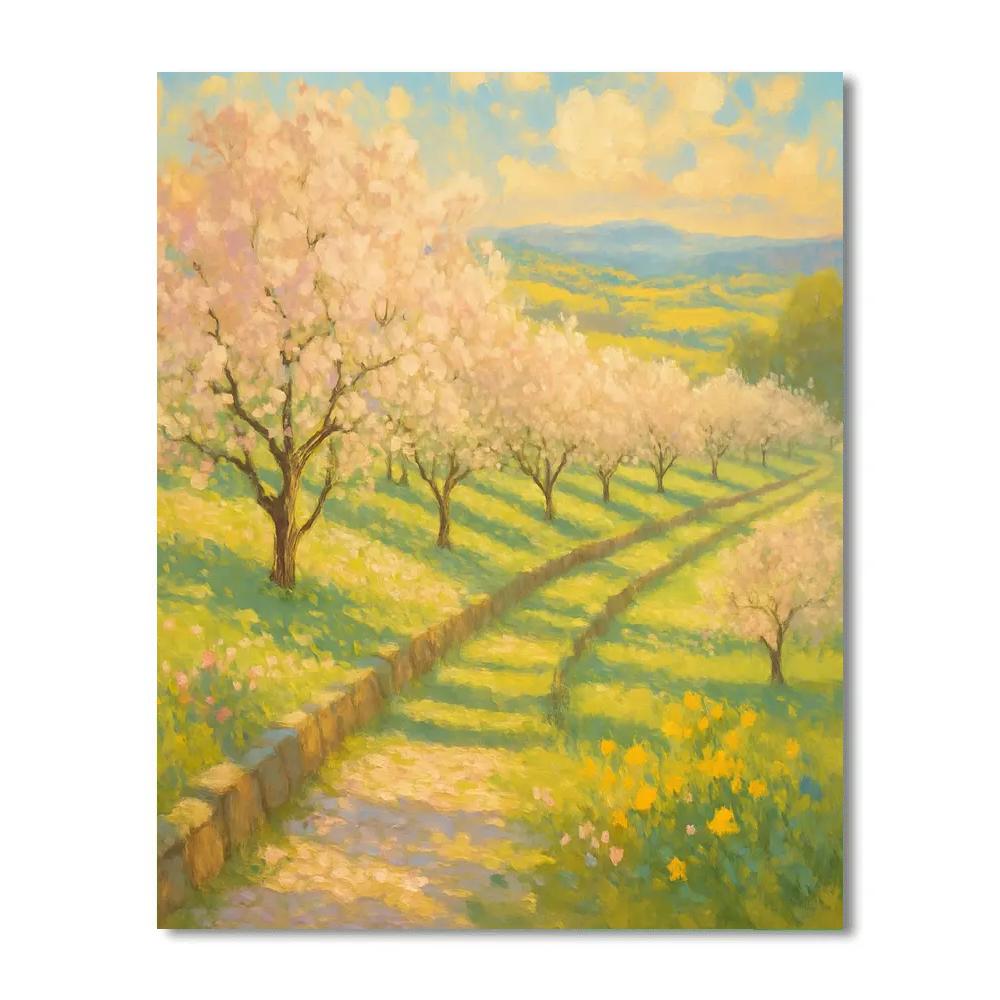 Sunlit Orchard With Wildflower Terrace paint by number