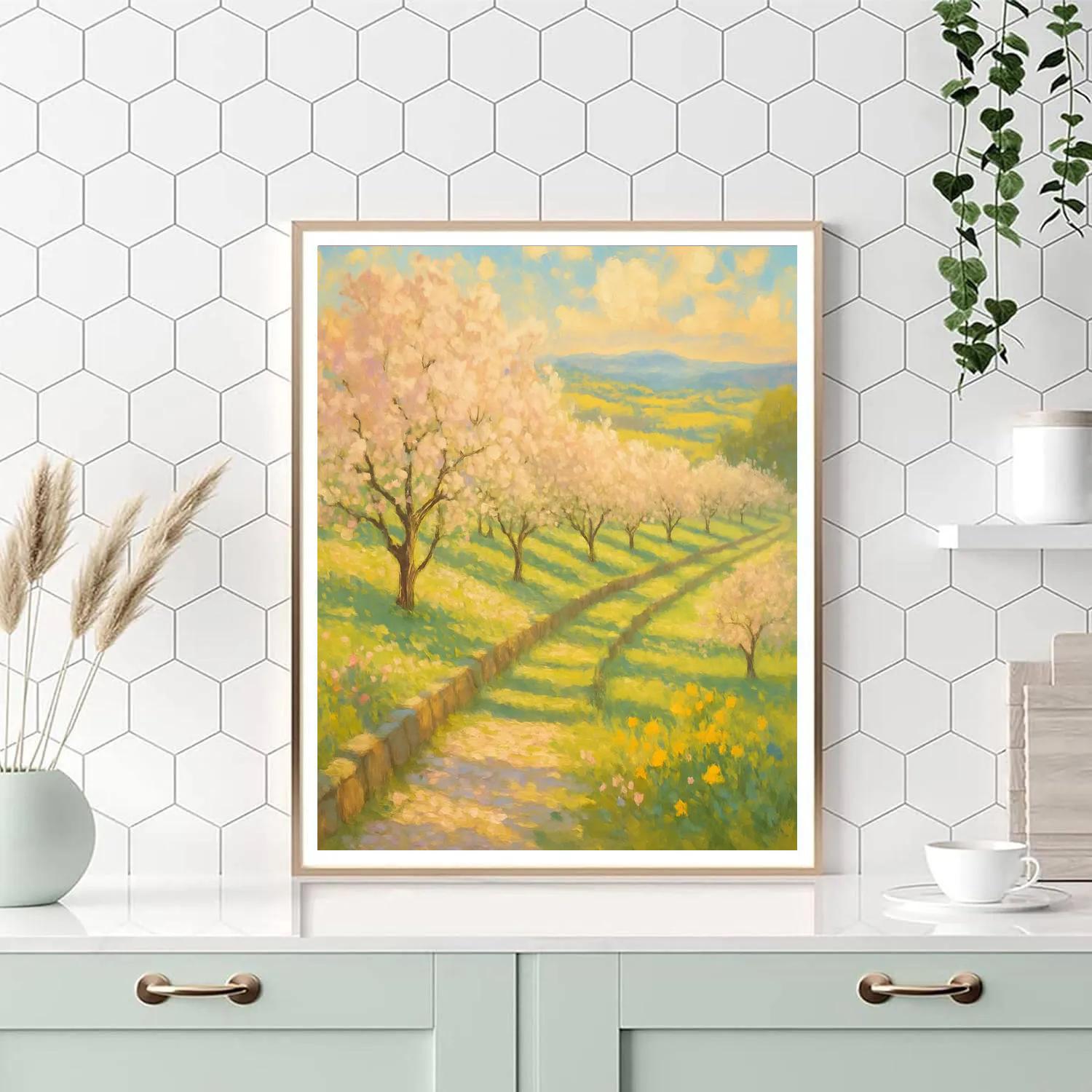 Sunlit Orchard With Wildflower Terrace paint by number