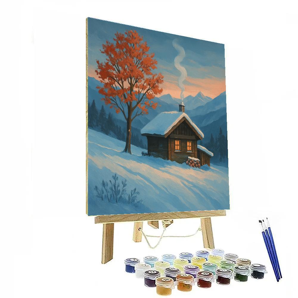 Sunrise Smoke Over The Alpine Maple Chalet Painting by numbers kit