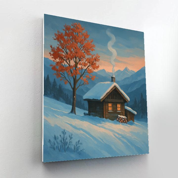 Sunrise Smoke Over The Alpine Maple Chalet Painting by numbers kit