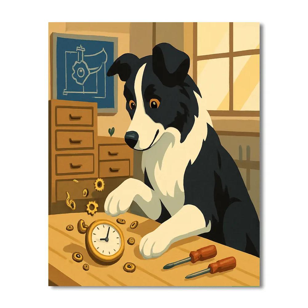 Clockwork Workshop With Dog Companion paint by numbers