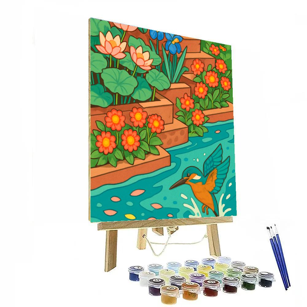 Terraced River Garden In Flowers paint by color