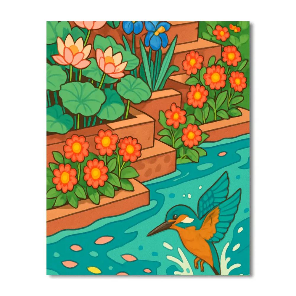 Terraced River Garden In Flowers paint by color