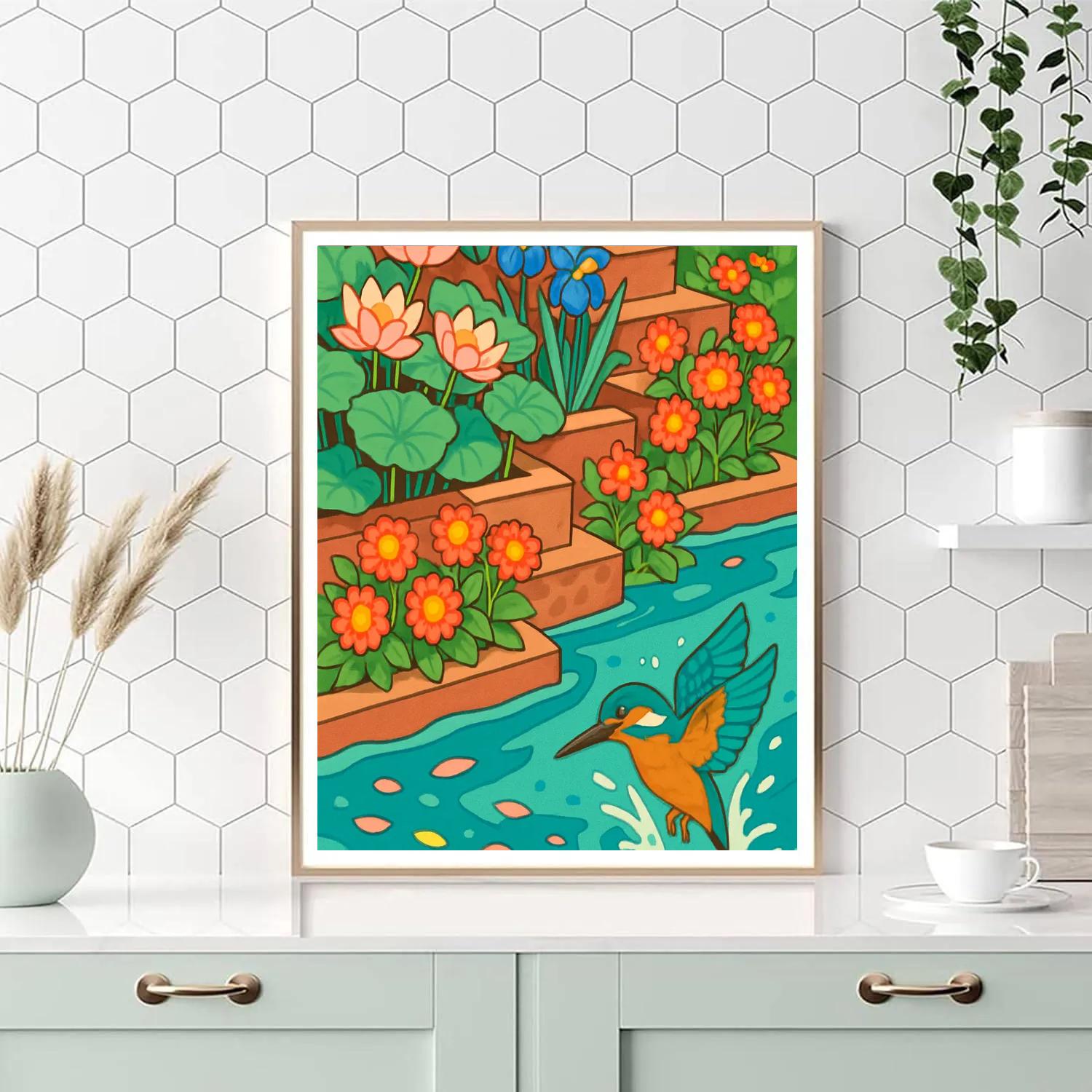 Terraced River Garden In Flowers paint by color