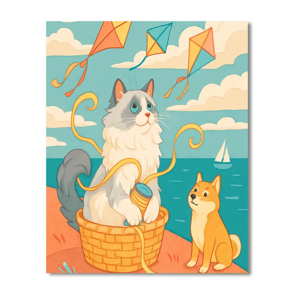 Kite Festival With Cat Companion Paint by numbers kits