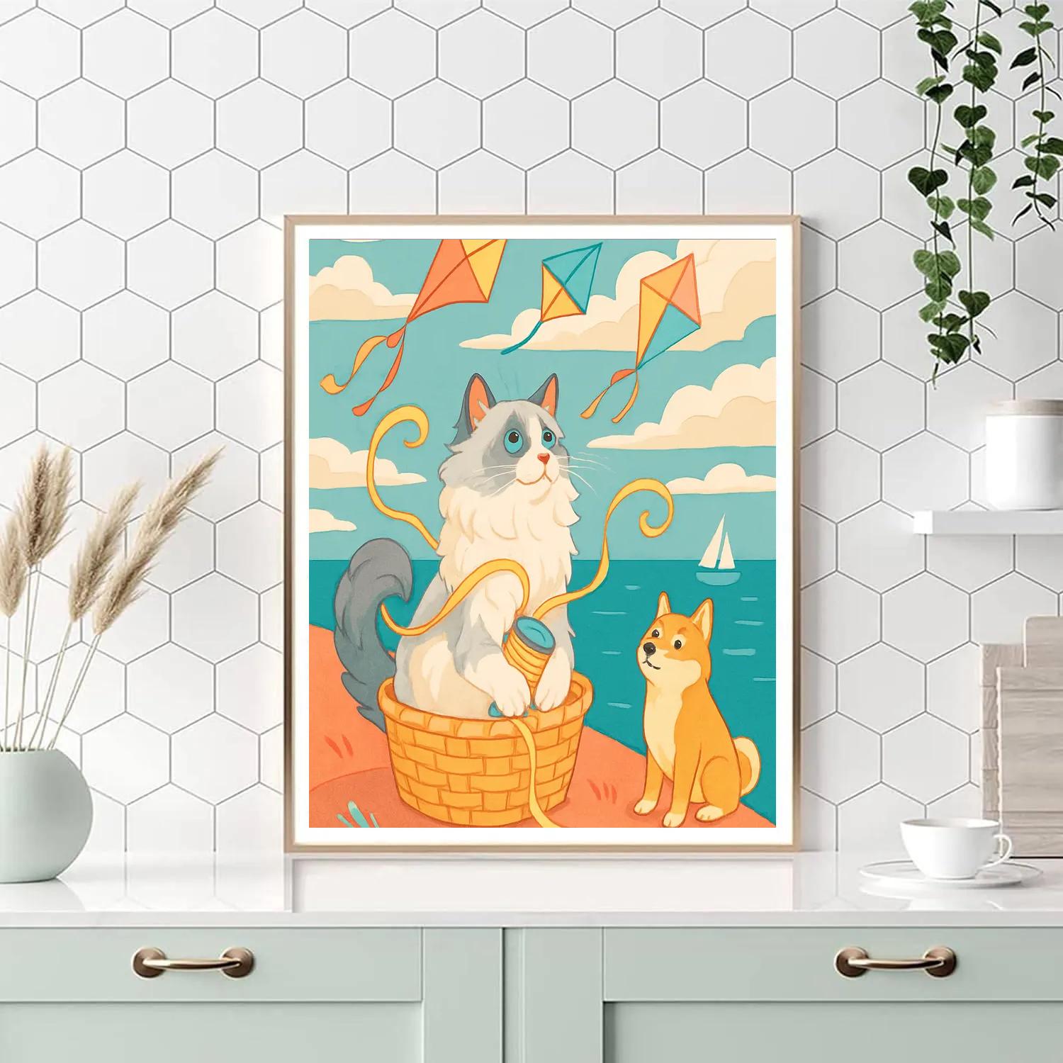 Kite Festival With Cat Companion Paint by numbers kits