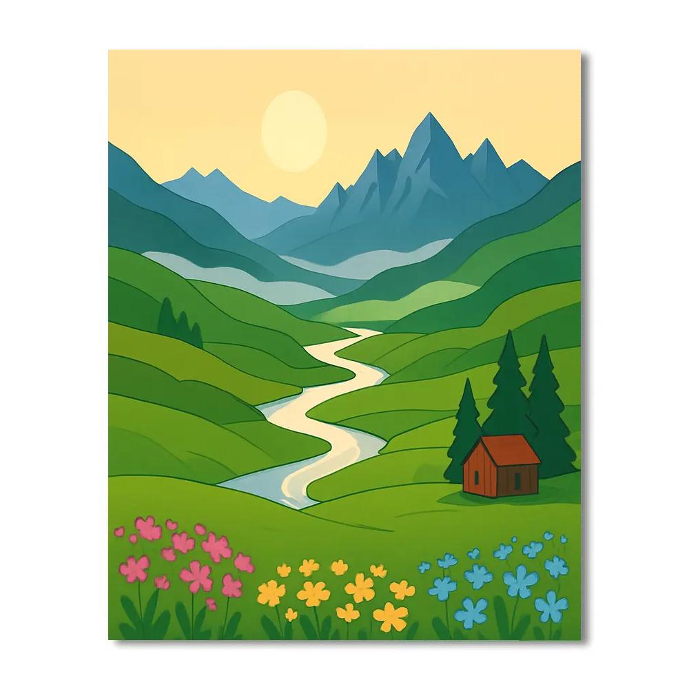 Meadow Panorama With Landscape Ridges paint by color