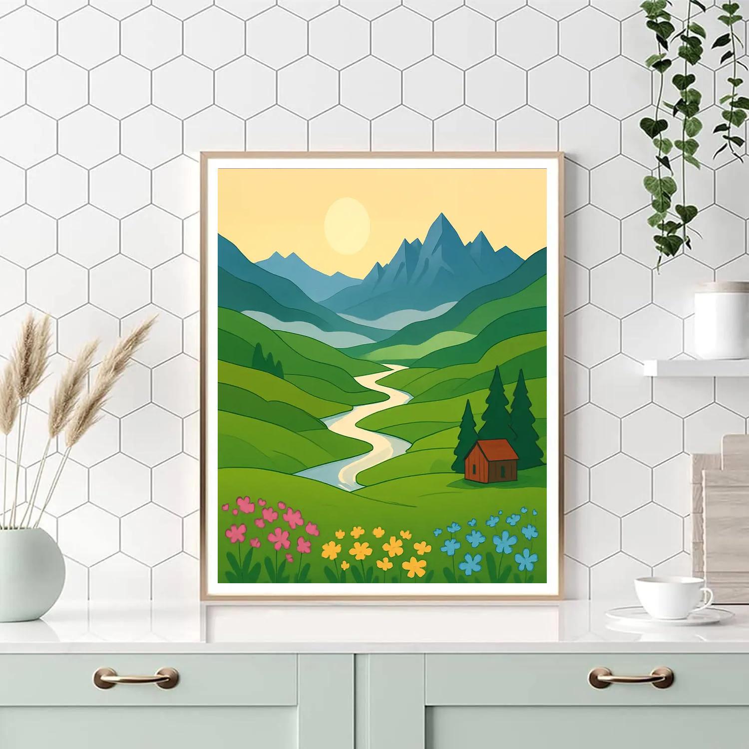Meadow Panorama With Landscape Ridges paint by color